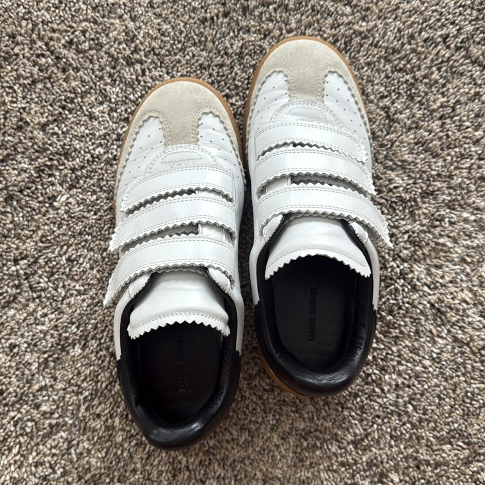 Isabel Marant White, Beige & Gum Leather Velcro Sneakers - Picture 4 of 4